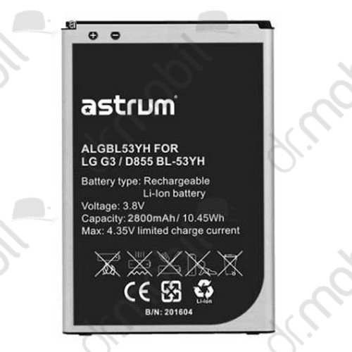 Akkumulátor LG G3 (D850) 2750 mAh Li-ion (BL-53YH / EAC62378701 kompatibilis) astrum A73619-B